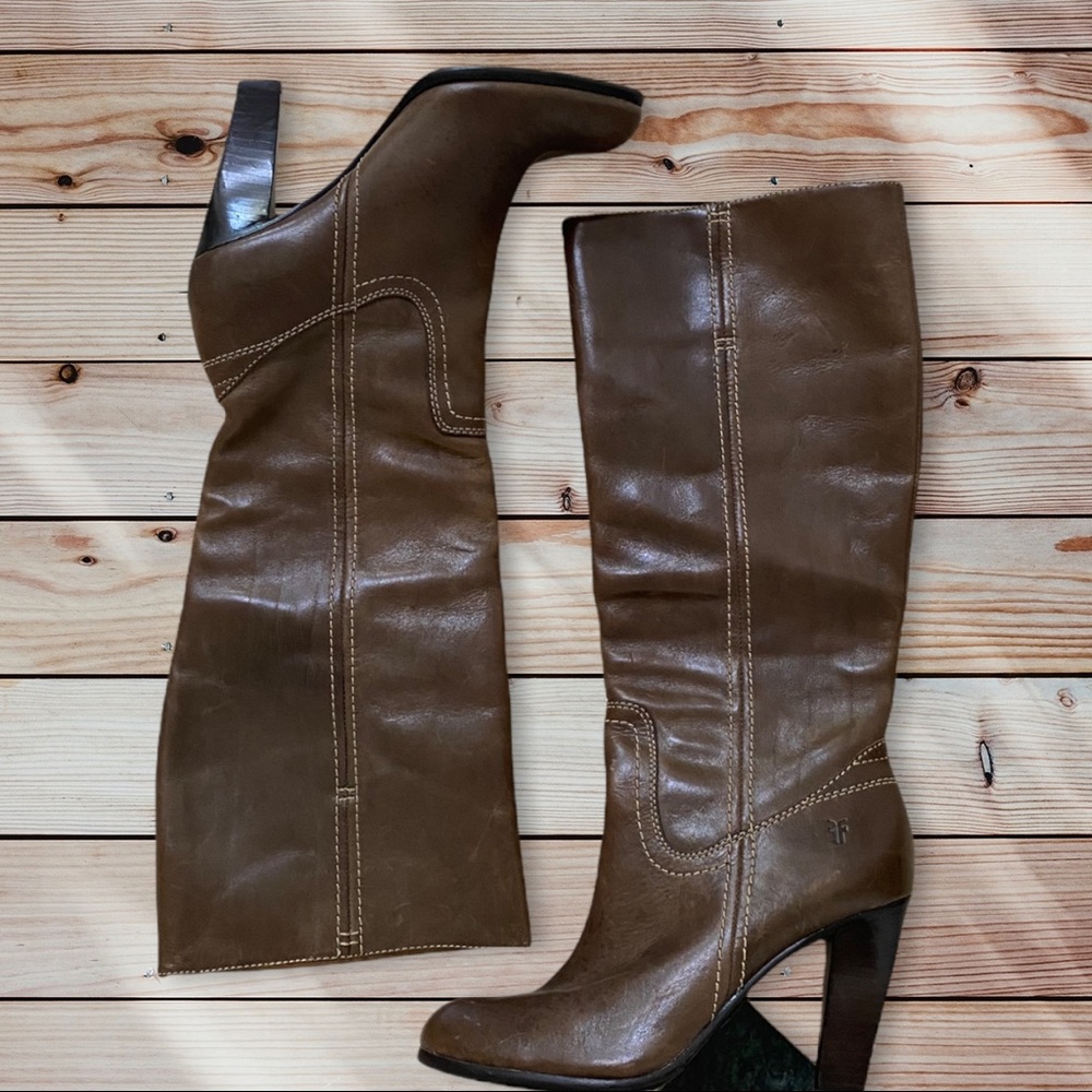 Vintage Frye Boots Knee High Heel Brown 6 1/2